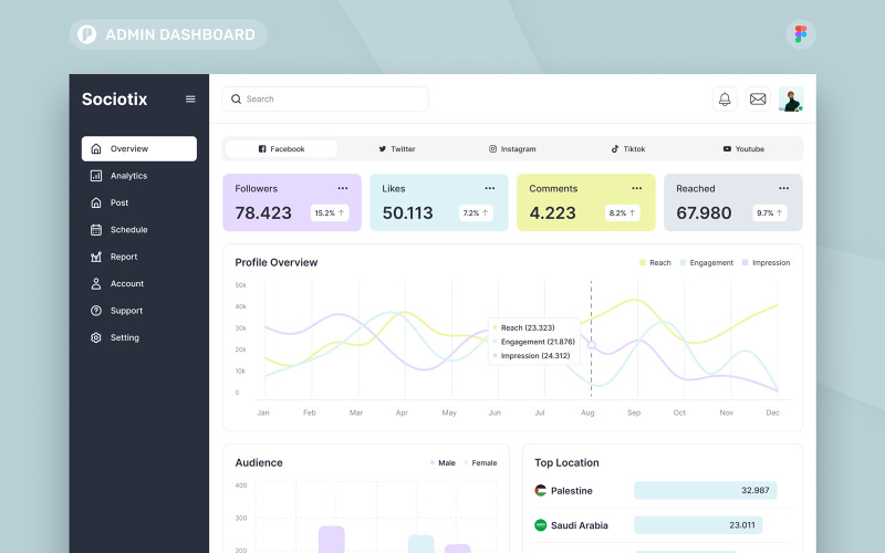 Sociotix - Social Media Analytics Admin Dashboard UI Element