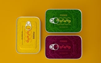 Three Rectangle Metal Food Tin Packaging Mockup