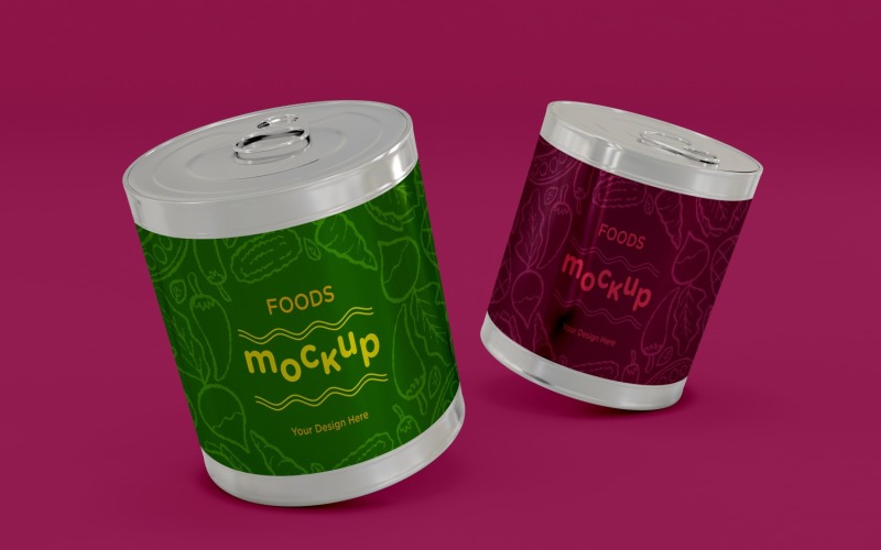 Two Metal Food Tin Packaging Mockup 06 Product Mockup