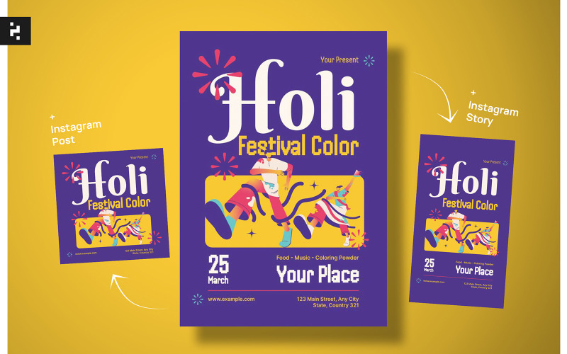 Purple Holi Festival Color Flyer Corporate Identity