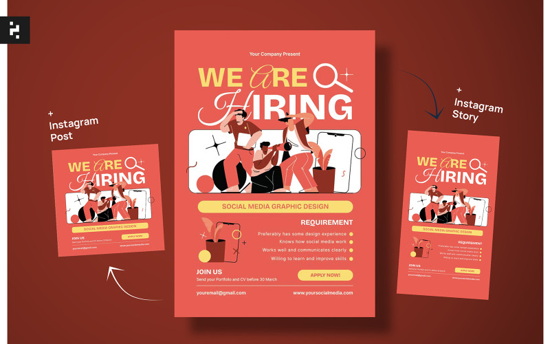 Red Creative Job Hiring Flyer Corporate Identity