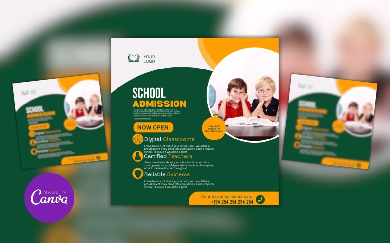 School Admission Now Open Canva Design Template Social Media