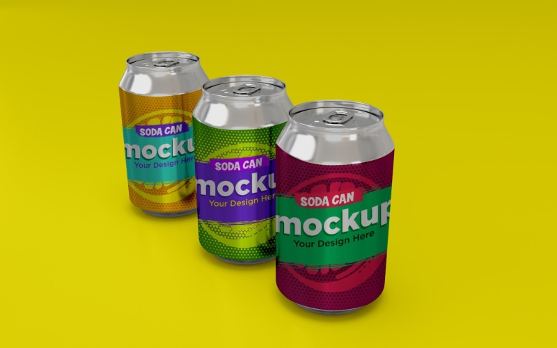 Three Metal Soda Can Mockup 02 Product Mockup