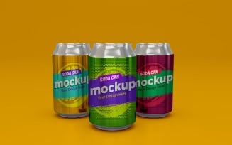 Three Soda Can Mockup Design