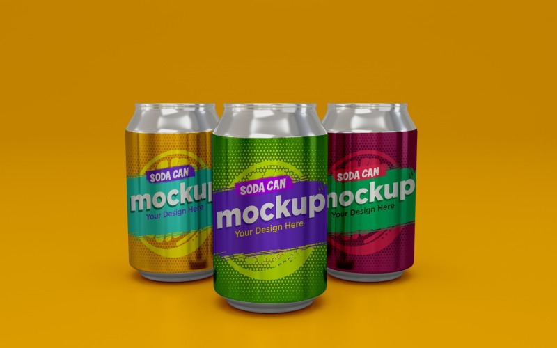 Three Soda Can Mockup Design Product Mockup