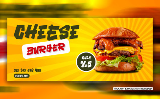 Cheese Burger Fast food Social media ad cover banner design EPS template