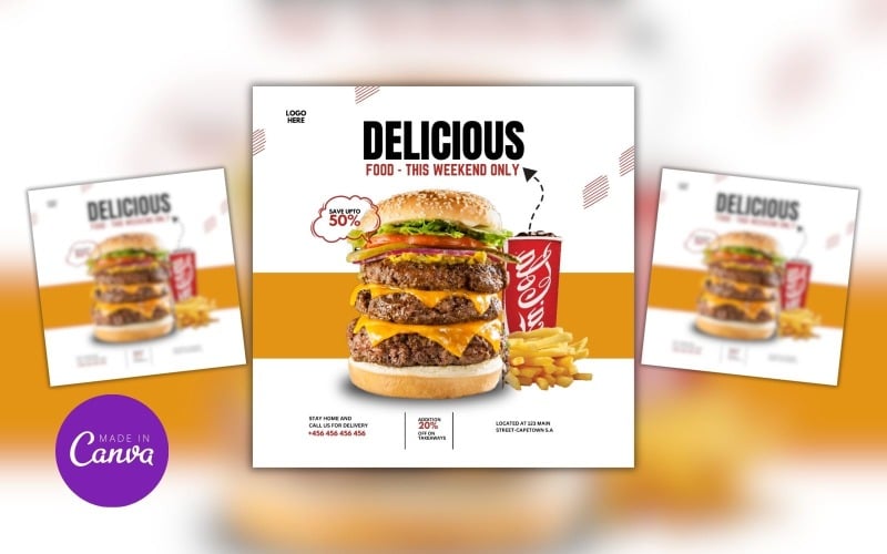 Delicious Burger Canva Design Template Social Media