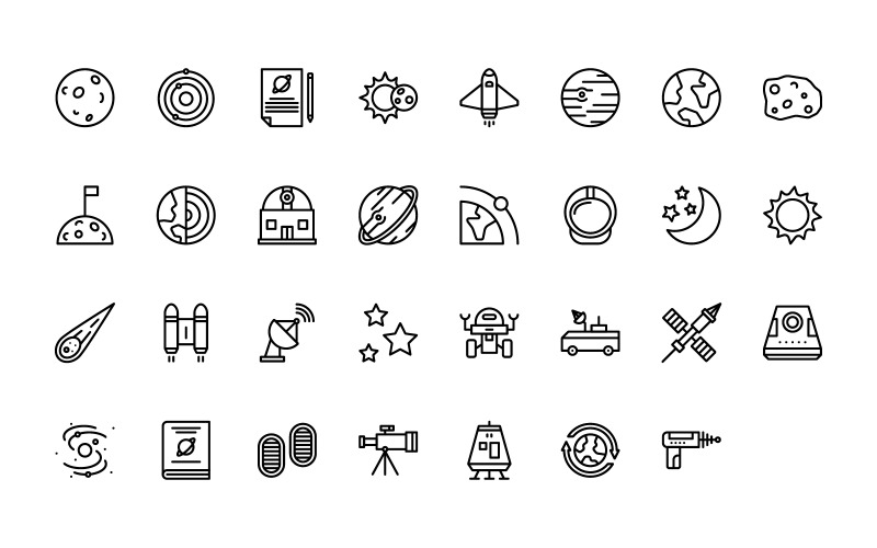 Ready to Use Outline Style Space Icon Set
