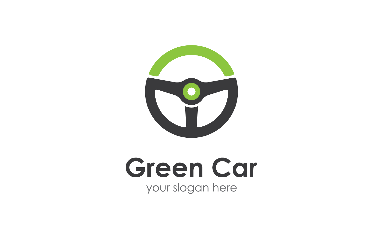 Векторный дизайн логотипа зеленого автомобиля на рулевом колесе