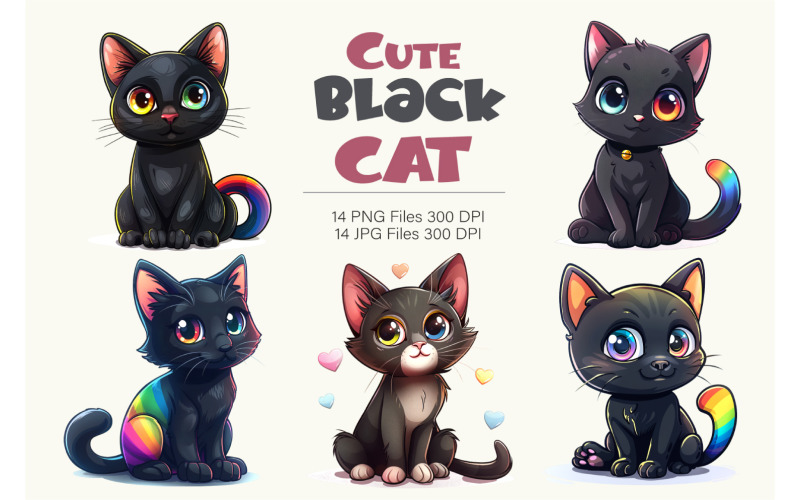 Cute black Cats. TShirt Sticker. Illustration