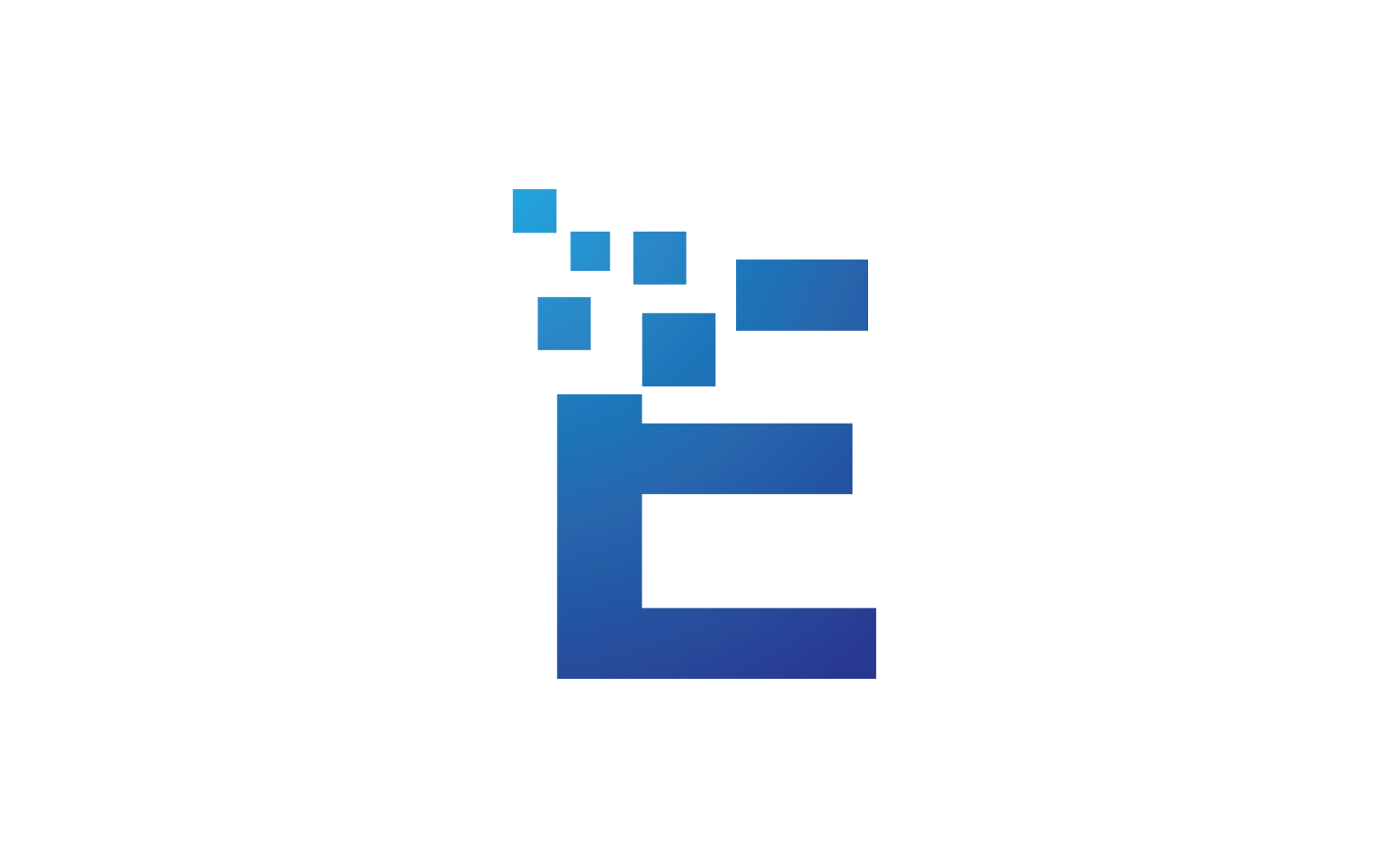 E Początkowa litera alfabetu w stylu pikseli projektu wektora logo