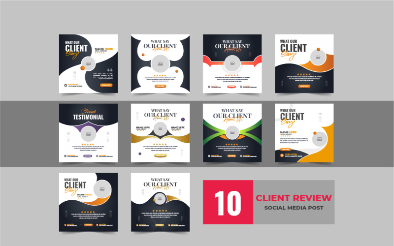 Customer feedback social media post or client testimonial template design layout bundle Corporate Identity