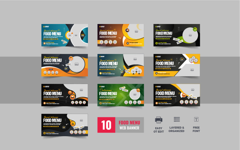 Food Web Banner Template or web banner Social media cover bundle Corporate Identity