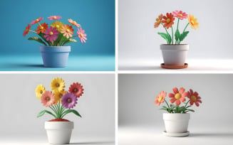 Flowers in pot on white and blue background