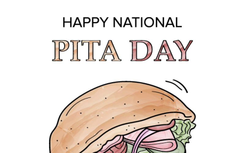 Square banner for National Pita Day March 29 with watercolor and white background Vector Graphic