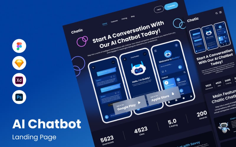 Chatic - AI Chatbot Landing Page V2 UI Element