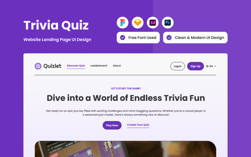 Quizlet - Trivia Quiz Landing Page V2 UI Element