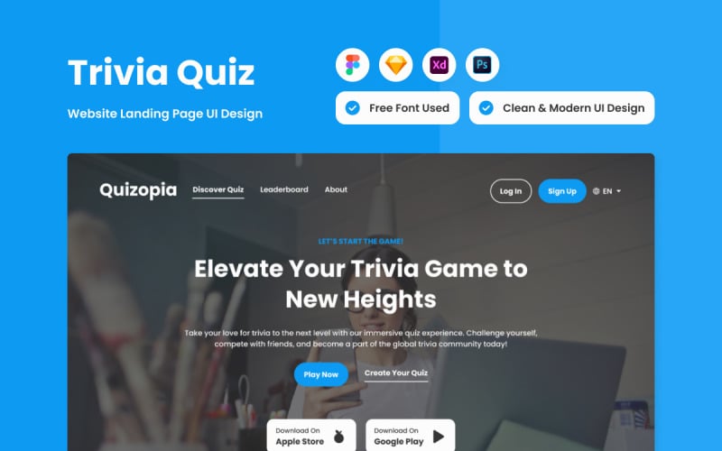 Quizopia - Trivia Quiz Landing Page V1 UI Element