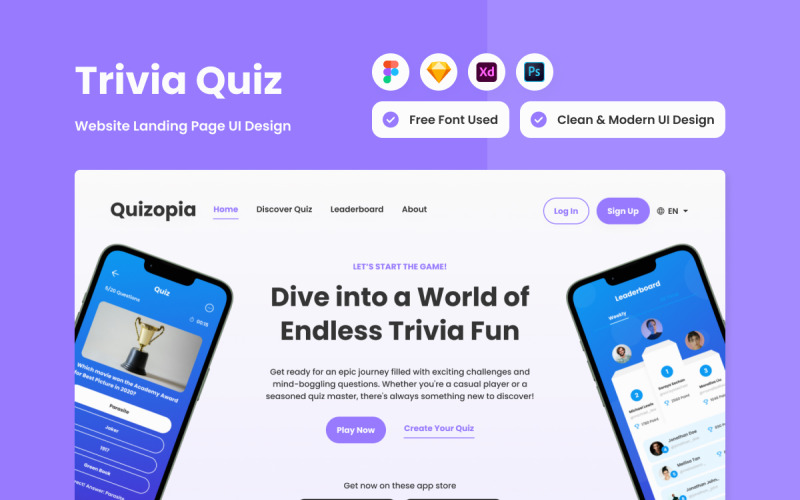 Quizopia - Trivia Quiz Landing Page V2 UI Element
