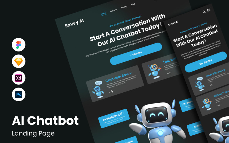 Savvy AI - AI Chatbot Landing Page V1 UI Element