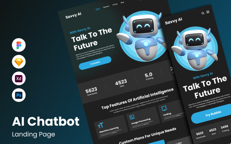 Savvy AI - AI Chatbot Landing Page V2 UI Element