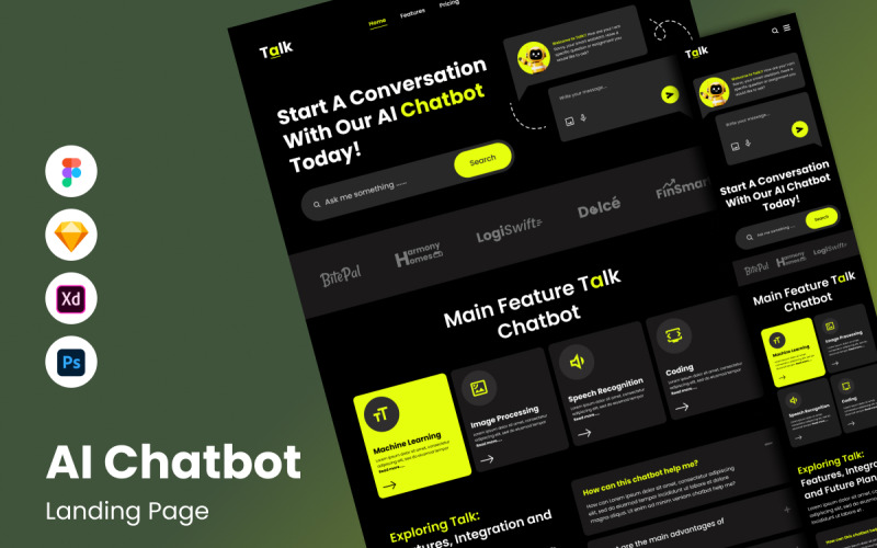 Talk - AI Chatbot Landing Page V1 UI Element