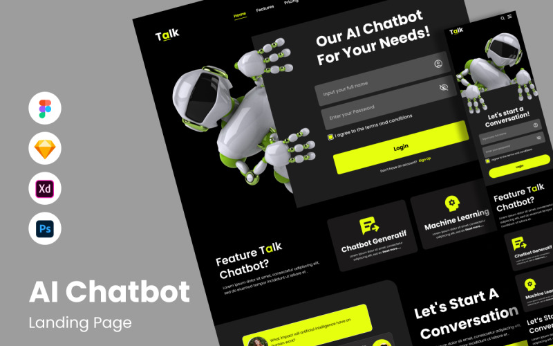 Talk - AI Chatbot Landing Page V2 UI Element