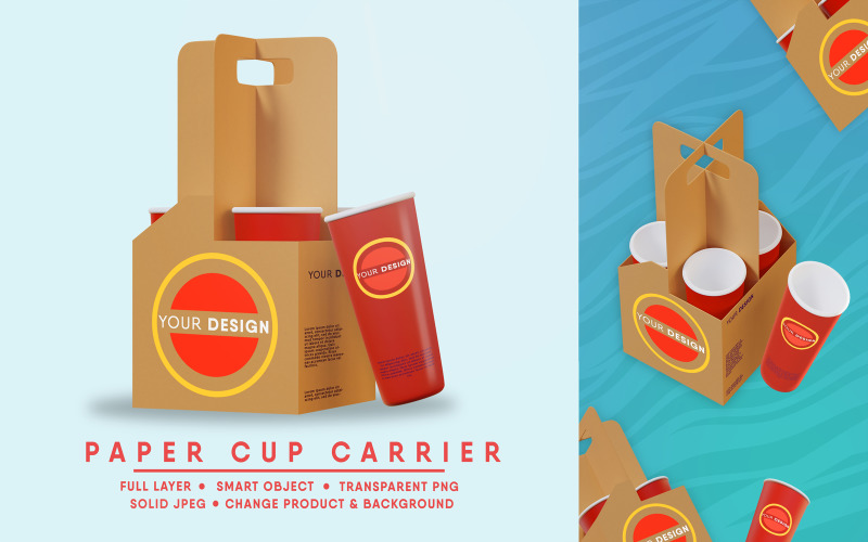 Paper Six Cup Carrier Mockup I Easy Editable Product Mockup