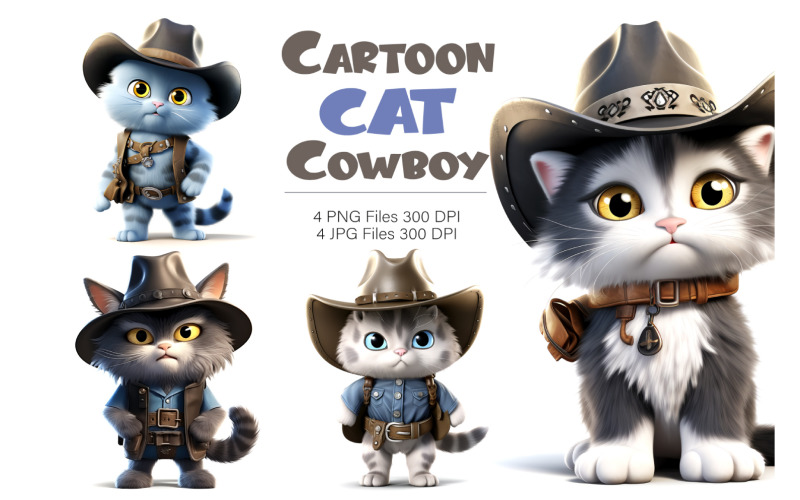 Cartoon Cat Cowboy. TShirt Sticker. Illustration