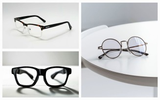Collection Of 3 Eyeglasses On A White Table Background