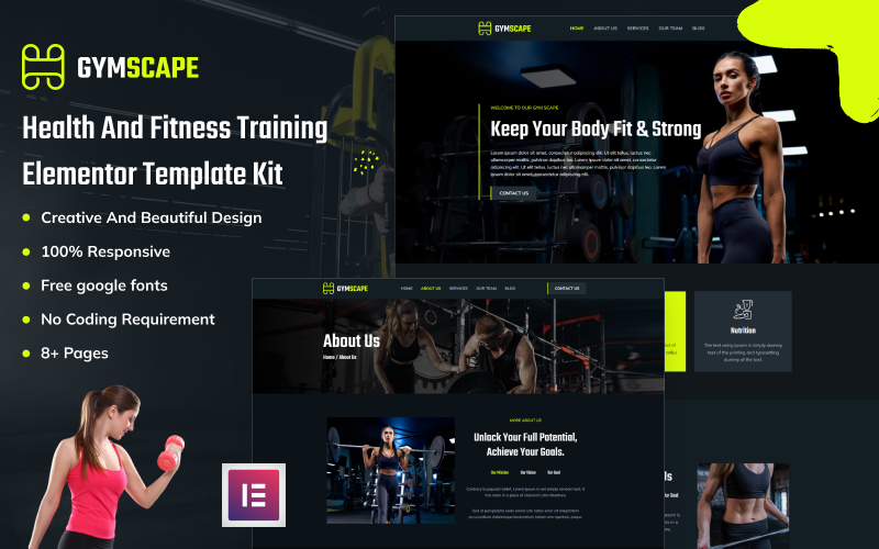 Gymscape - Health And Fitness Training Elementor Template Kit Elementor Kit