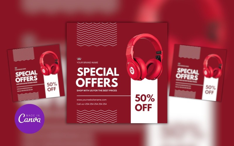 Headphones Special Offer Sale Design Template Social Media