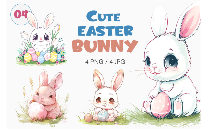 Cute Easter Bunny 04. TShirt Sticker, PNG. Illustration