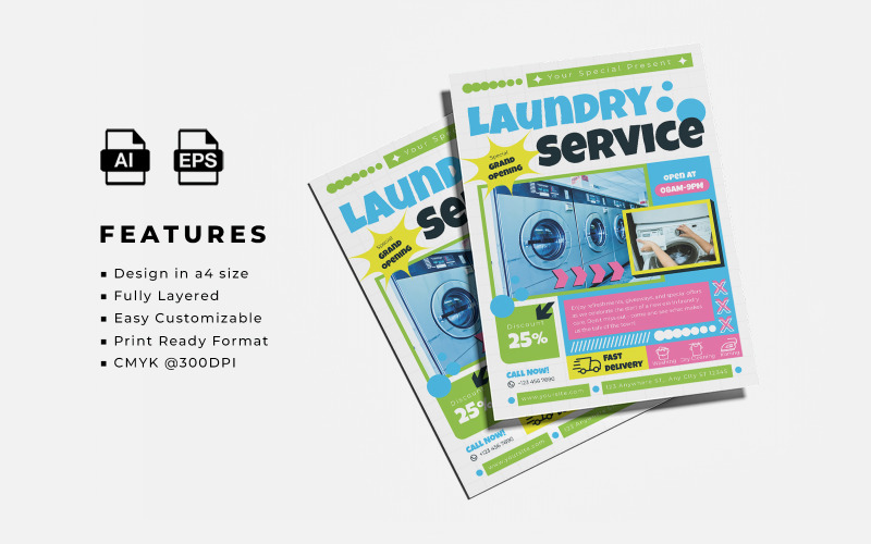 Laundry Service Flyer Template 1 Corporate Identity