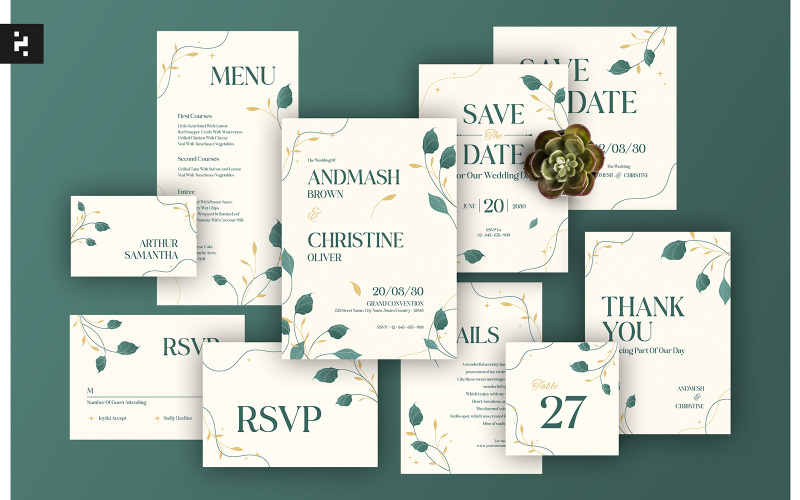 Minimal Floral Wedding Suite Invitation Corporate Identity