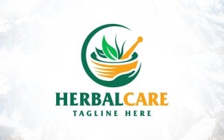Natural Herbal Care with Mortar Pestle Logo Design