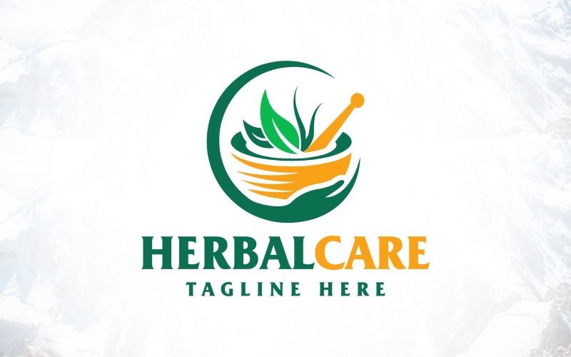 Natural Herbal Care with Mortar Pestle Logo Design Logo Template