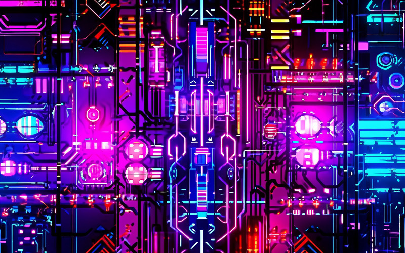 Abstract neon electronic board_neon tech board_neon circuit board Background