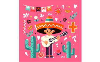 Boy Playing the Guitar Cinco de Mayo Festival Illustration