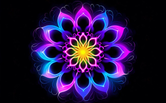Floral ornament with neon light_neon ornament_neon flower art_neon mandala art