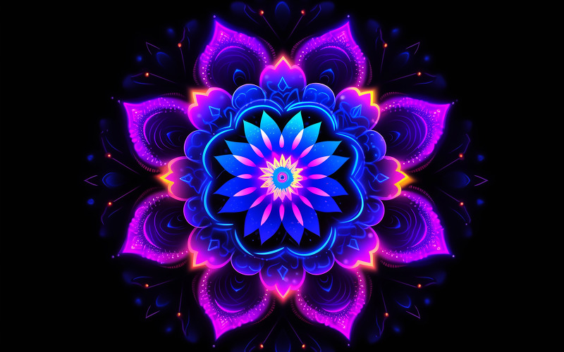 Flower with neon light_neon flower_neon flower mandala_neon flower ornament Background