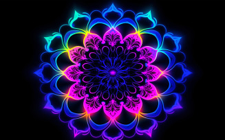 Neon flower art_neon ornament background_3d neon flower art