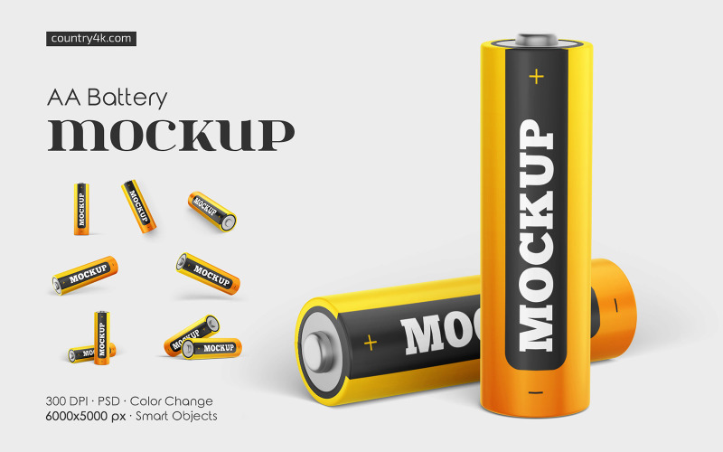AA Battery Mockup PSD Set Product Mockup
