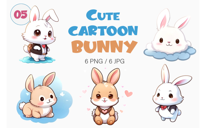 Cute cartoon Bunny 05. TShirt Sticker, PNG. Illustration