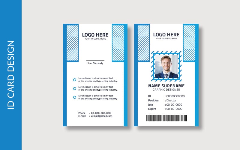 Id Card Layout with Blue Layout Corporate Identity