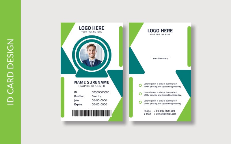 ID Card Layout with Green Template Corporate Identity