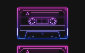 Neon retro audio pink cassette tape, a vector illustration set