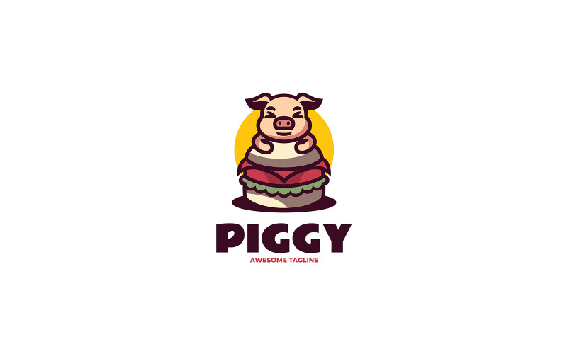 Piggy Burger Mascot Cartoon Logo Logo Template