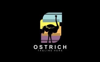 Ostrich Logo Design Desert Animal Illustration V9