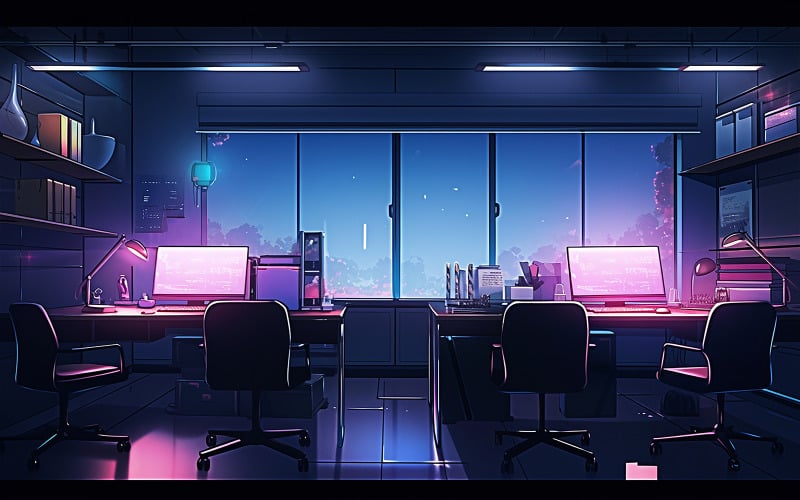 Blank neon office interior Background